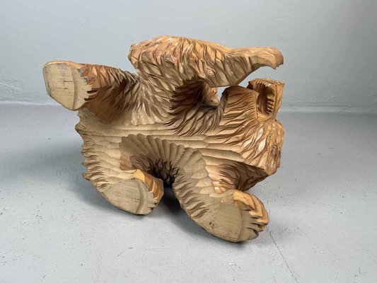 Carved Wood Kibori Kuma Bear on Table Stand, Japan, 1990s-DWL-1413855