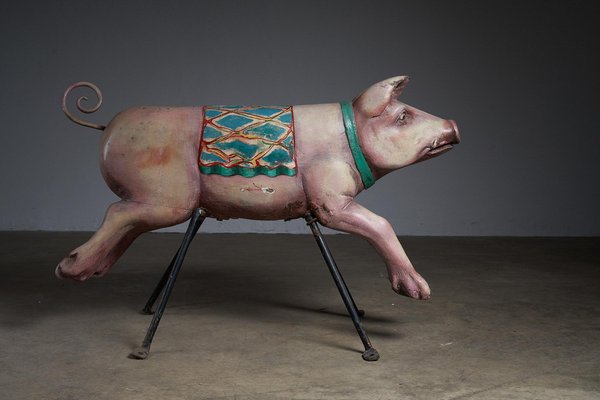 Carved Wood Pig Carousel Figure, 1950s-POG-1788104