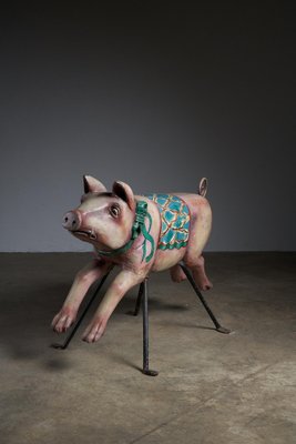 Carved Wood Pig Carousel Figure, 1950s-POG-1788104