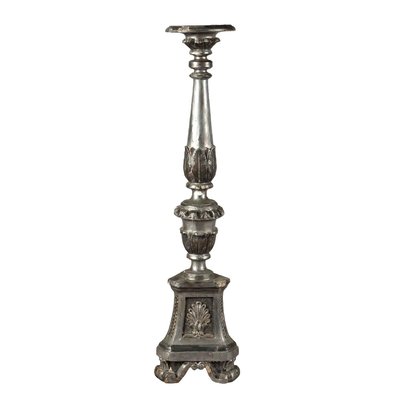 Carved Wood & Silver Candleholder-VMM-1784635