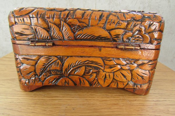 Carved Wooden Box Birds & Flowers, Asia, 1940s-RDN-2028285