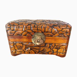 Carved Wooden Box Birds & Flowers, Asia, 1940s-RDN-2028285