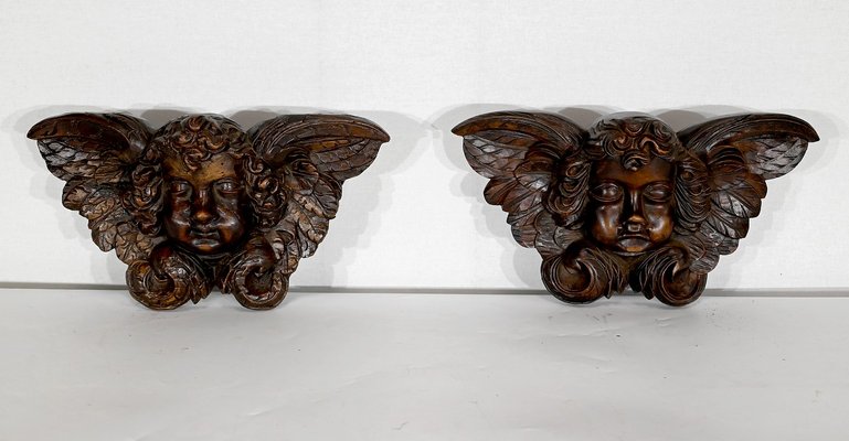 Carved Wooden Cherubs, Late 19th Century, Set of 2-RVK-1395825