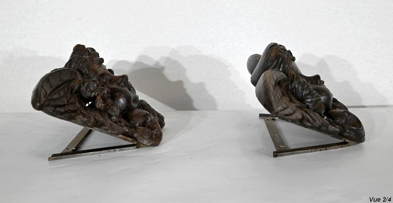 Carved Wooden Cherubs, Late 19th Century, Set of 2-RVK-1395825