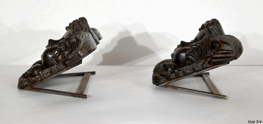 Carved Wooden Cherubs, Late 19th Century, Set of 2-RVK-1395825