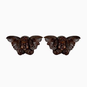 Carved Wooden Cherubs, Late 19th Century, Set of 2-RVK-1395825