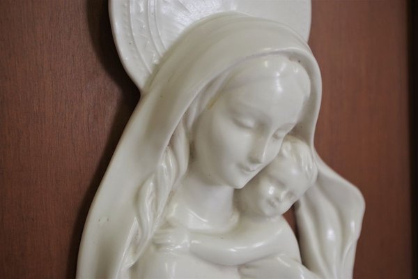 Carved Wooden Frame with Ceramic Representation of Madonna, 1950s-KNM-908847