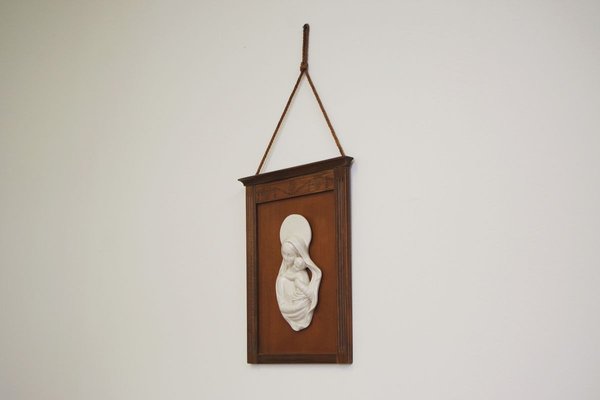 Carved Wooden Frame with Ceramic Representation of Madonna, 1950s-KNM-908847