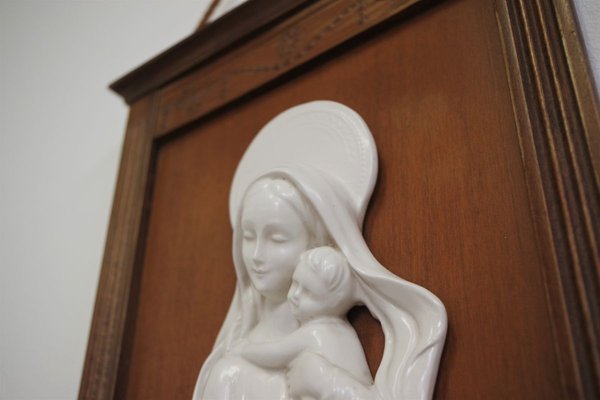 Carved Wooden Frame with Ceramic Representation of Madonna, 1950s-KNM-908847