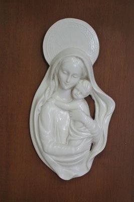 Carved Wooden Frame with Ceramic Representation of Madonna, 1950s-KNM-908847