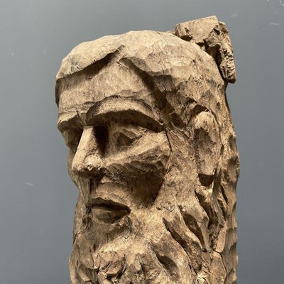 Carved Wooden Head of Man with Beard-NPL-1327896