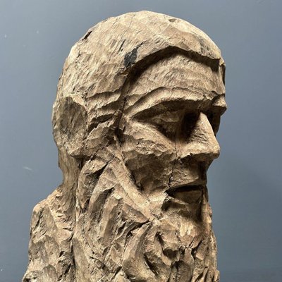 Carved Wooden Head of Man with Beard-NPL-1327896