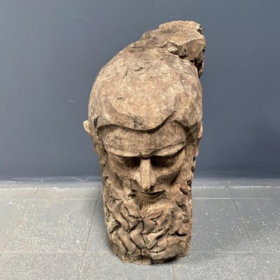 Carved Wooden Head of Man with Beard-NPL-1327896