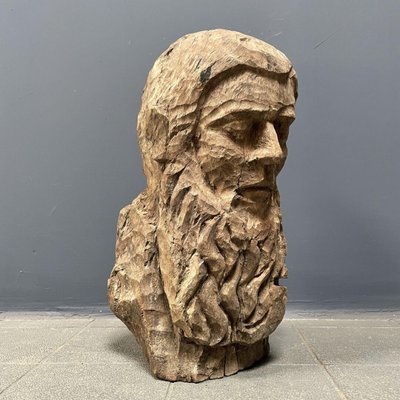 Carved Wooden Head of Man with Beard-NPL-1327896