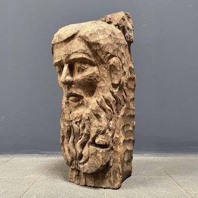 Carved Wooden Head of Man with Beard-NPL-1327896