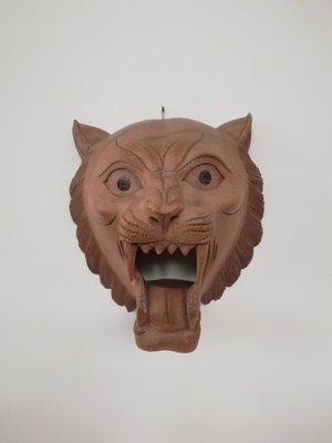 Carved Wooden Mask of Roaring Tiger-UIW-1296145