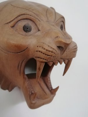 Carved Wooden Mask of Roaring Tiger-UIW-1296145