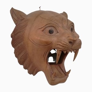 Carved Wooden Mask of Roaring Tiger-UIW-1296145