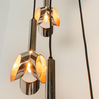 Cascade Fixture with Six Chrome and Orange Pendants in Raak Style, 1970s-VDW-1059460