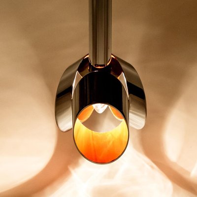 Cascade Fixture with Six Chrome and Orange Pendants in Raak Style, 1970s-VDW-1059460