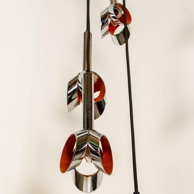 Cascade Fixture with Six Chrome and Orange Pendants in Raak Style, 1970s-VDW-1059460