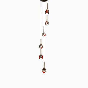 Cascade Fixture with Six Chrome and Orange Pendants in Raak Style, 1970s-VDW-1059460