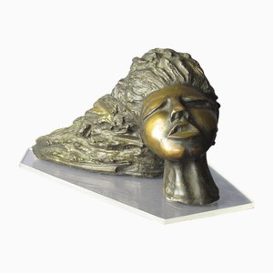 Cast Bronze Head Sculpture of a Woman with Long Hair, 20th Century-PWG-2041914