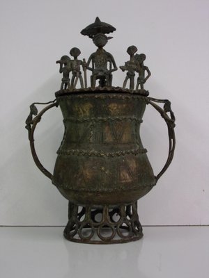 Cast Bronze Lidded Gold Pot from Ashanti Tribe-SHD-796203