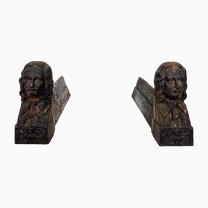 Cast Iron Andirons with the Image of Beethoven, 1890s, Set of 2-BA-1769317