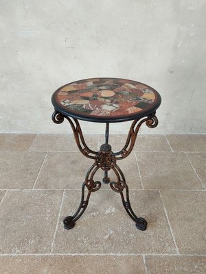 Cast Iron Round Bistro Table with Inlaid Intarsia Marble Mosaic, 1890s-TDA-1785046