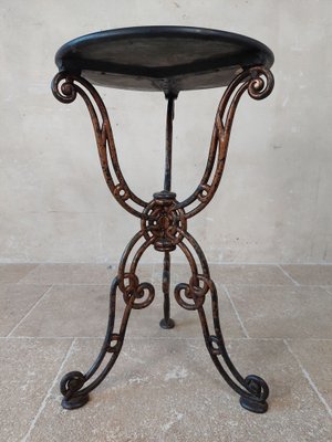 Cast Iron Round Bistro Table with Inlaid Intarsia Marble Mosaic, 1890s-TDA-1785046