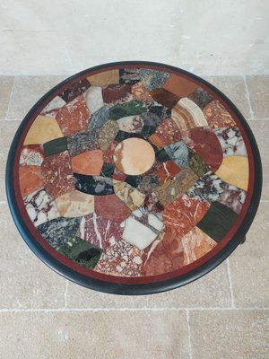 Cast Iron Round Bistro Table with Inlaid Intarsia Marble Mosaic, 1890s-TDA-1785046