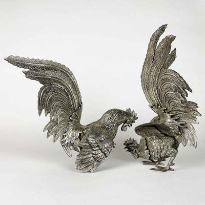 Cast Rooster Figurines, 1890s, Set of 2-TBU-2041458