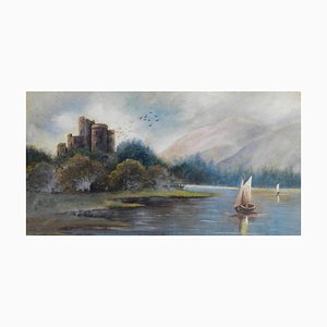 Castle Lake View, Watercolor Painting, Early 20th-Century-ARU-860984