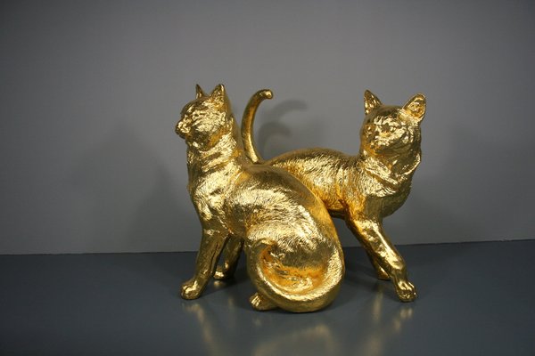 Cat Figures in 24 Karat Gilt, 2000s, Set of 2-QAI-1778496