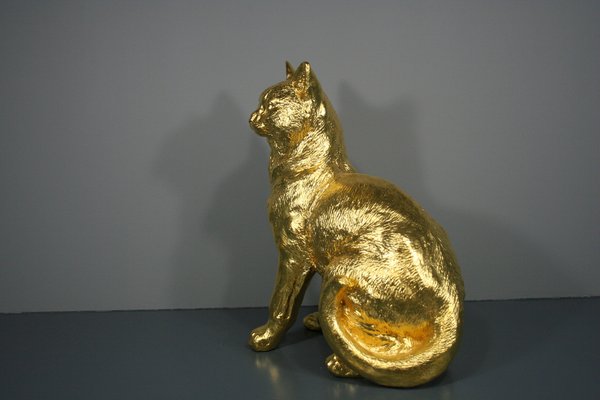 Cat Figures in 24 Karat Gilt, 2000s, Set of 2-QAI-1778496