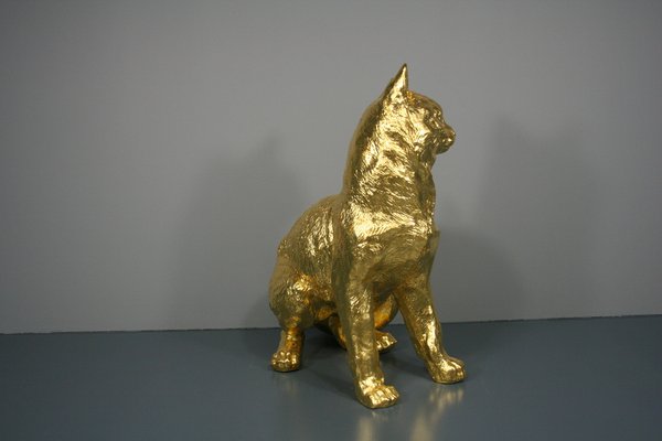 Cat Figures in 24 Karat Gilt, 2000s, Set of 2-QAI-1778496