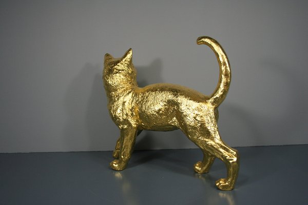 Cat Figures in 24 Karat Gilt, 2000s, Set of 2-QAI-1778496