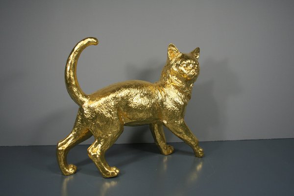 Cat Figures in 24 Karat Gilt, 2000s, Set of 2-QAI-1778496