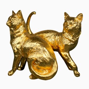 Cat Figures in 24 Karat Gilt, 2000s, Set of 2-QAI-1778496