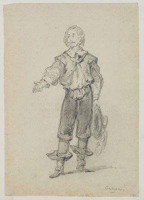 Cavalier With Drawn Hat, Costume Study, 19th-Century, Pencil-OJR-1273441