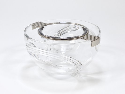 Caviar Glass Serving Dish Bowl in Silver & Crystal from Riedel X Mesa, Italy, 1980s-MWV-2042783