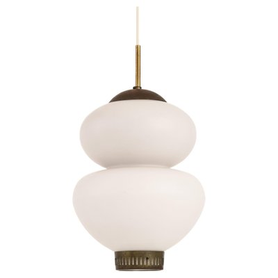 Ceiling Lamp in Brass and Opaline Glass by Bent Karlby, 1950s-SC-1801503