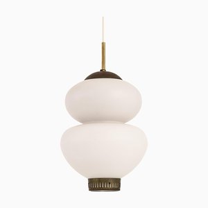 Ceiling Lamp in Brass and Opaline Glass by Bent Karlby, 1950s-SC-1801503