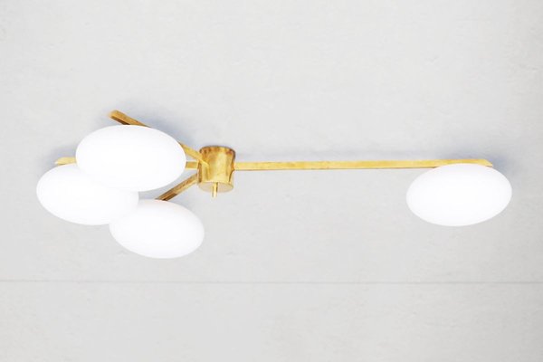 Ceiling Lamp in Brass & Murano Glass in the style of Arredoluce-WLO-1765075