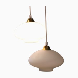 Ceiling Lamp in Opal Glass and Brass, 1960s-BPJ-1755759