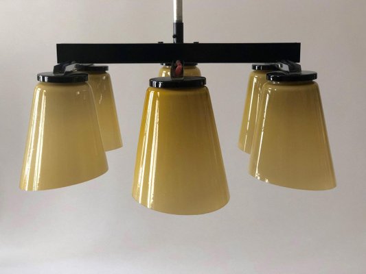 Ceiling Lamp with 6 Handmade Opaline Glass Shades from Lidokov, 1950s-BAF-763520