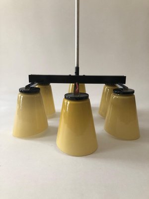 Ceiling Lamp with 6 Handmade Opaline Glass Shades from Lidokov, 1950s-BAF-763520