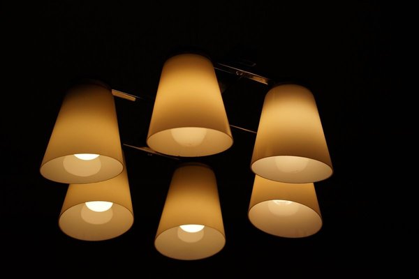 Ceiling Lamp with 6 Handmade Opaline Glass Shades from Lidokov, 1950s-BAF-763520