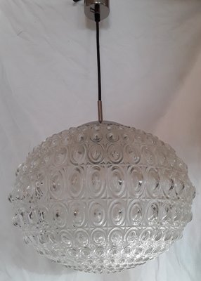 Ceiling Lamp with Clear Relief Glass Screen with Honeycomb Structure, 1970s-HOI-1091516